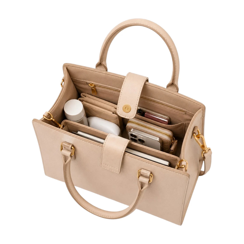 The Bag Edits Beige Classic Satchel Handbag with Shoulder Strap
