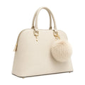 The Bag Edits Ivory Satchel Handbag with Pom-Pom Charm