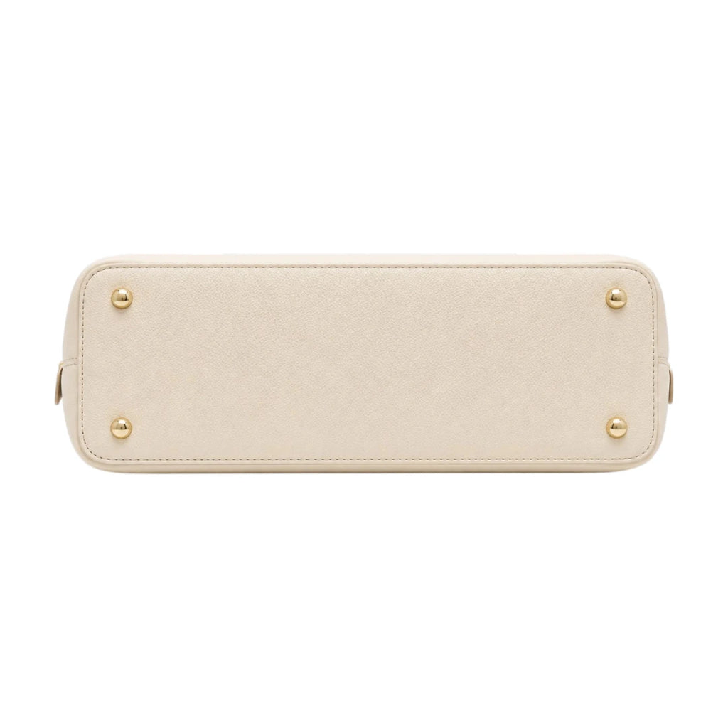 The Bag Edits Ivory Satchel Handbag with Pom-Pom Charm