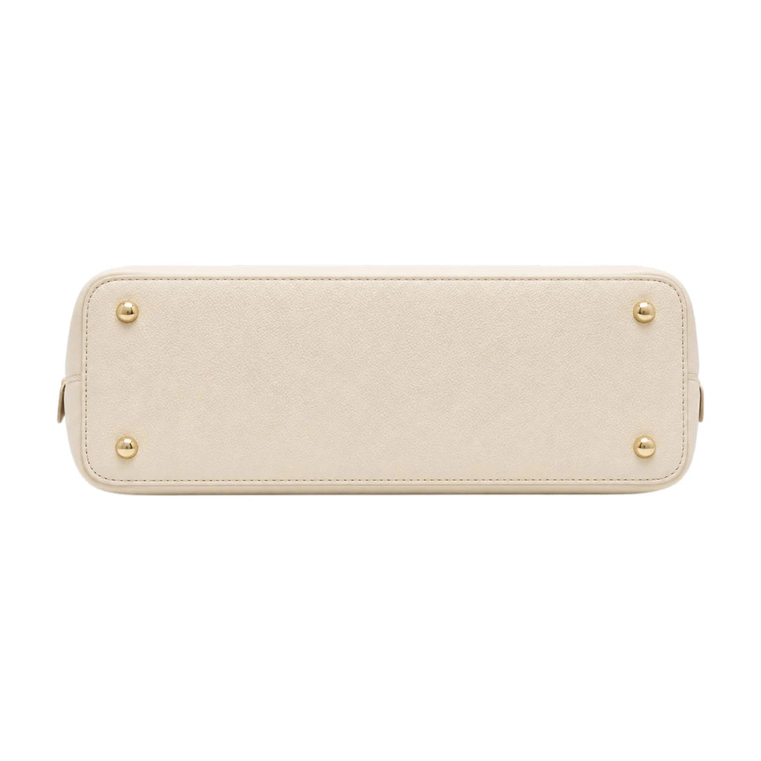The Bag Edits Ivory Satchel Handbag with Pom-Pom Charm