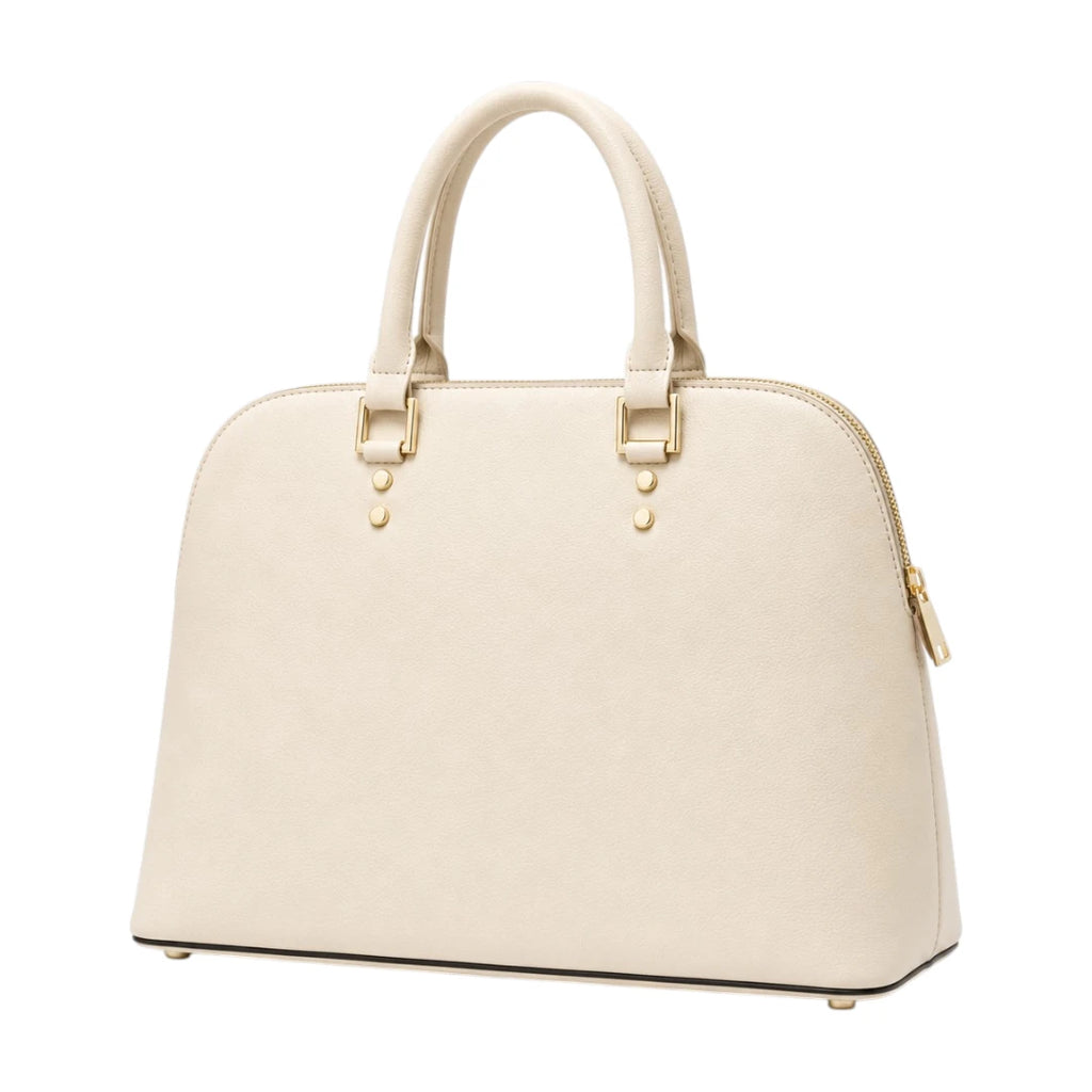 The Bag Edits Ivory Satchel Handbag with Pom-Pom Charm