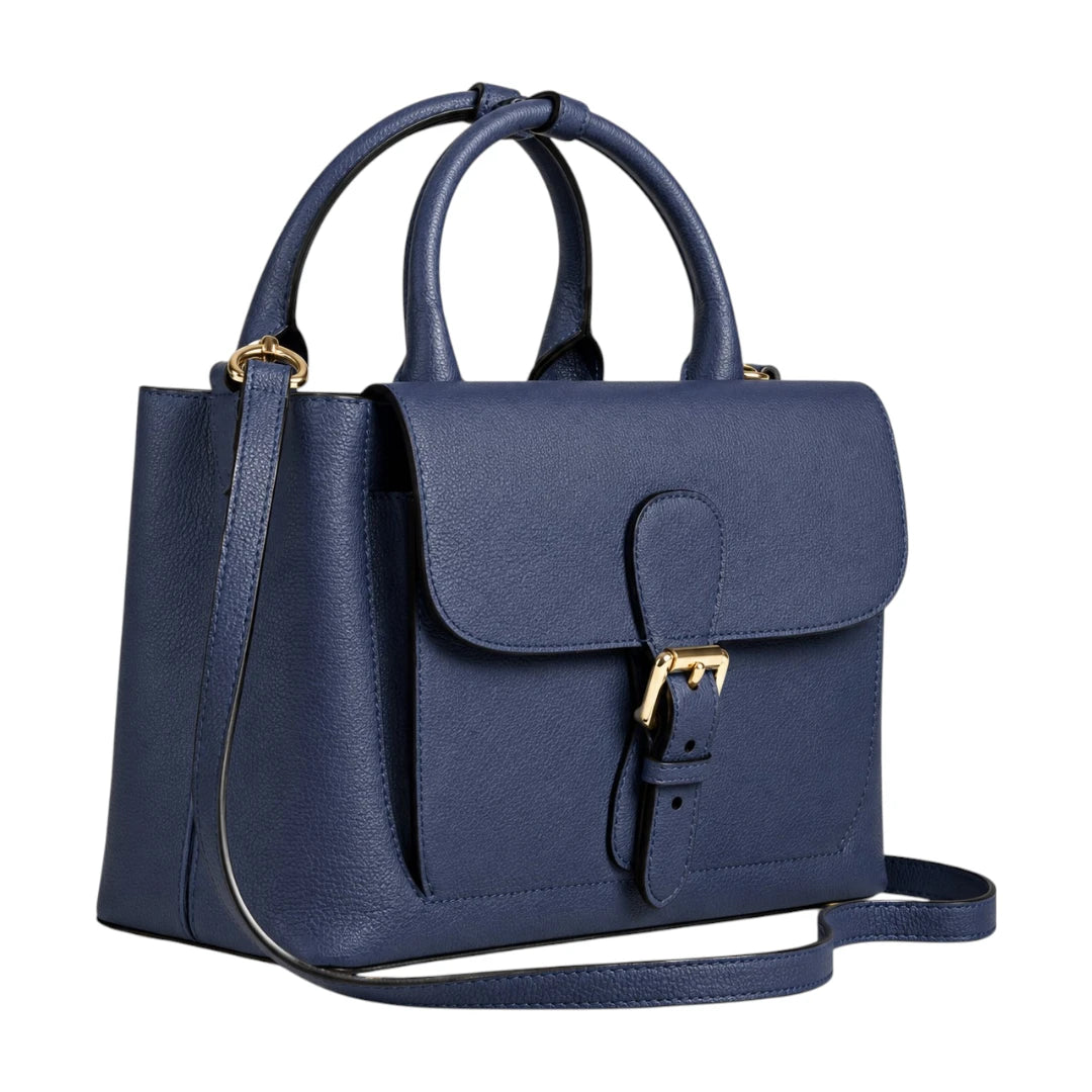 The Bag Edits Navy Satchel Handbag with Buckle Detail and Shoulder Strap