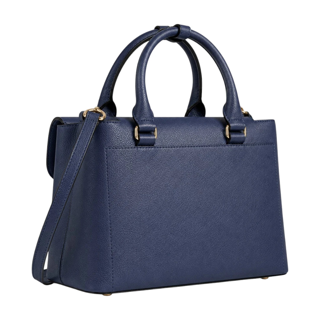 The Bag Edits Navy Satchel Handbag with Buckle Detail and Shoulder Strap