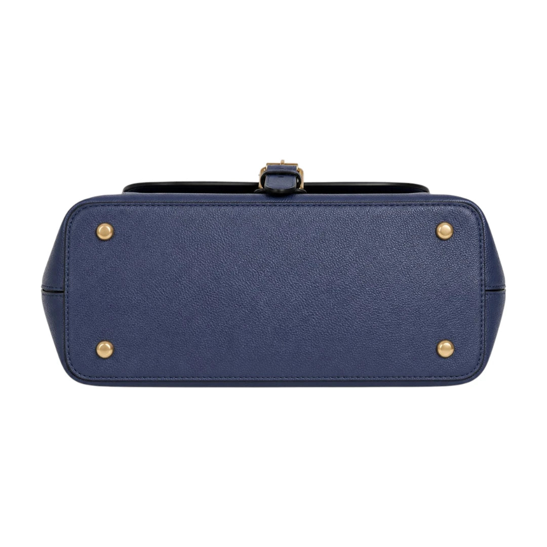 The Bag Edits Navy Satchel Handbag with Buckle Detail and Shoulder Strap
