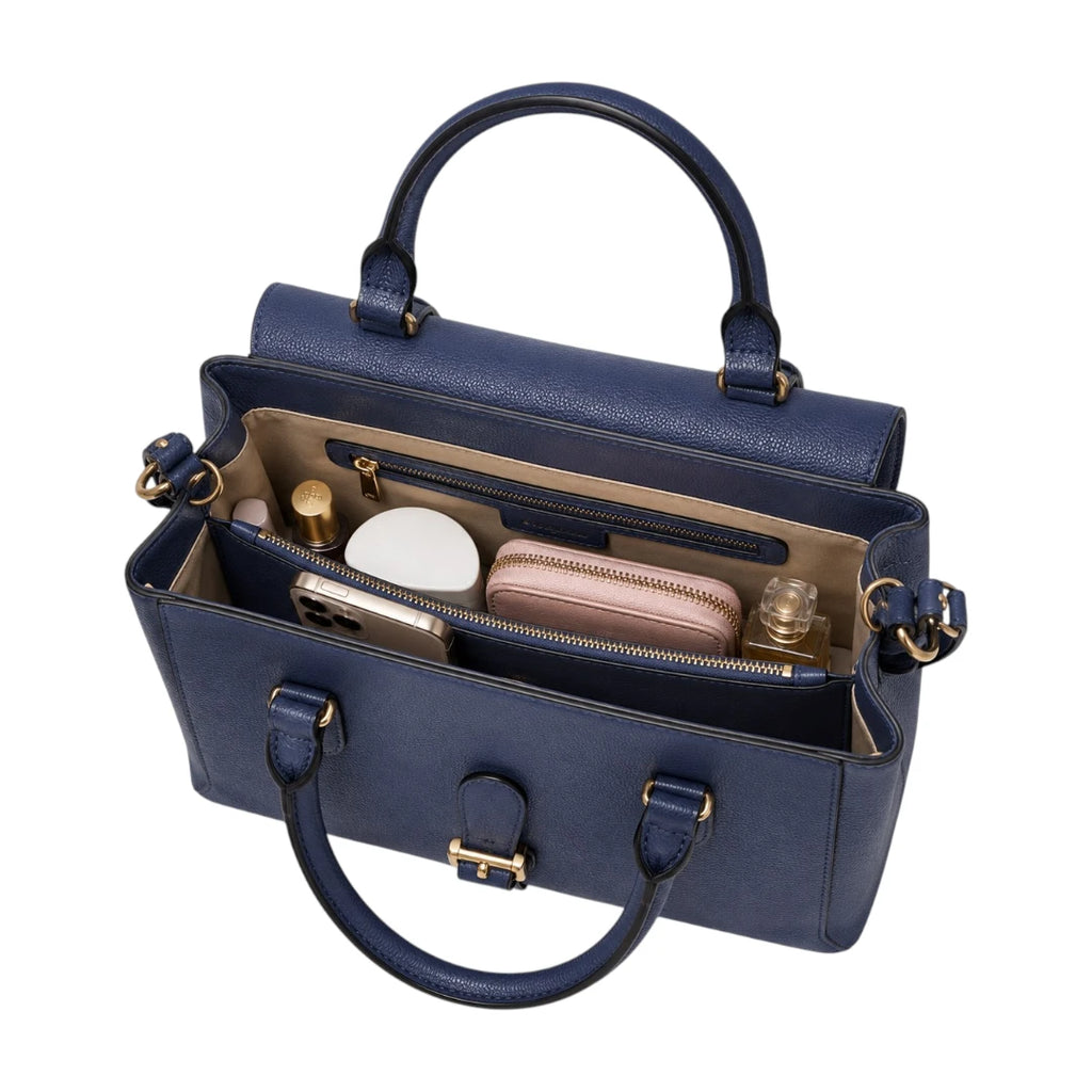 The Bag Edits Navy Satchel Handbag with Buckle Detail and Shoulder Strap